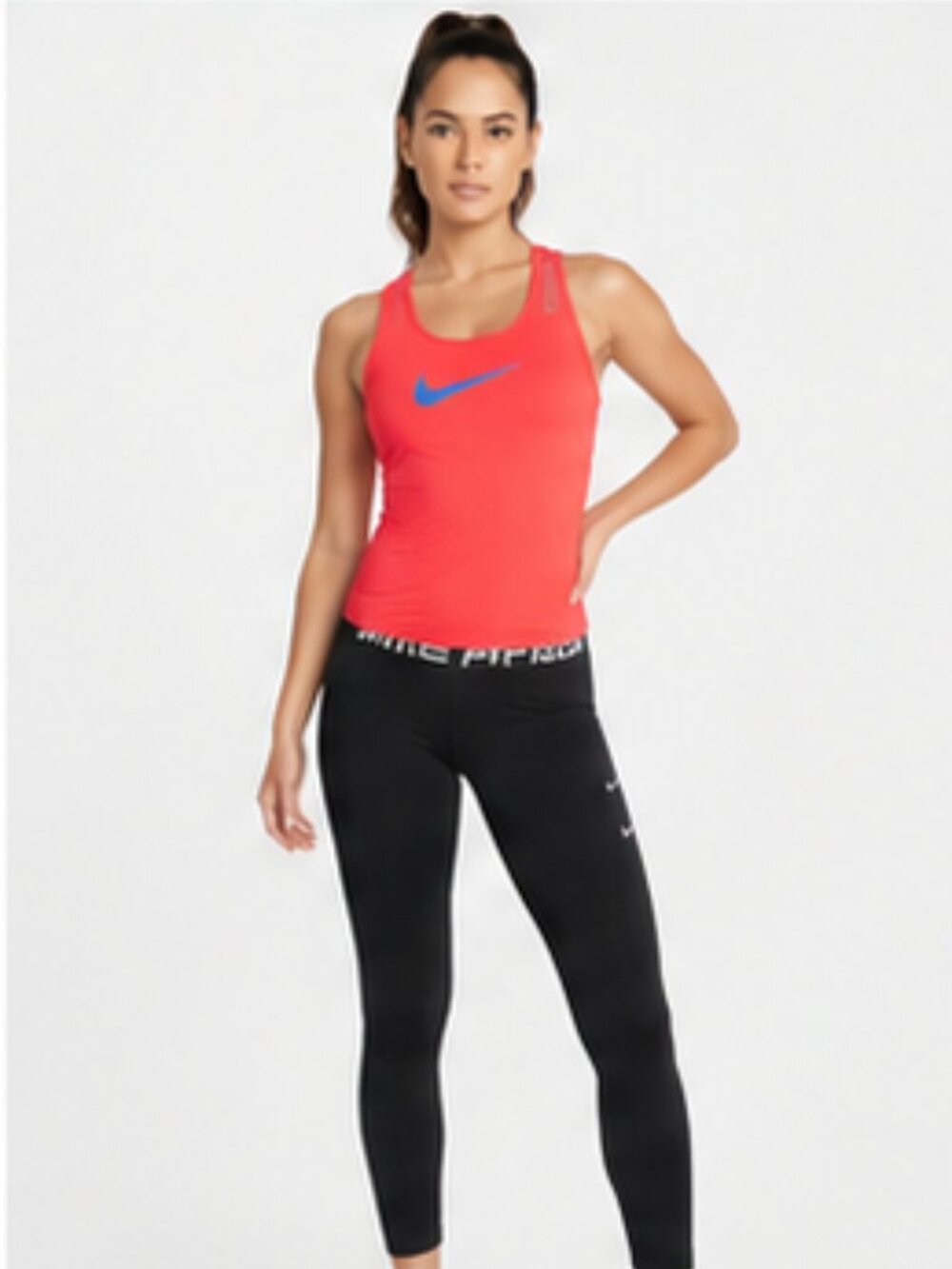 Nike Pro Women's Dri-FIT Red Blue Swoosh Racerback Tank Top Size Small S
